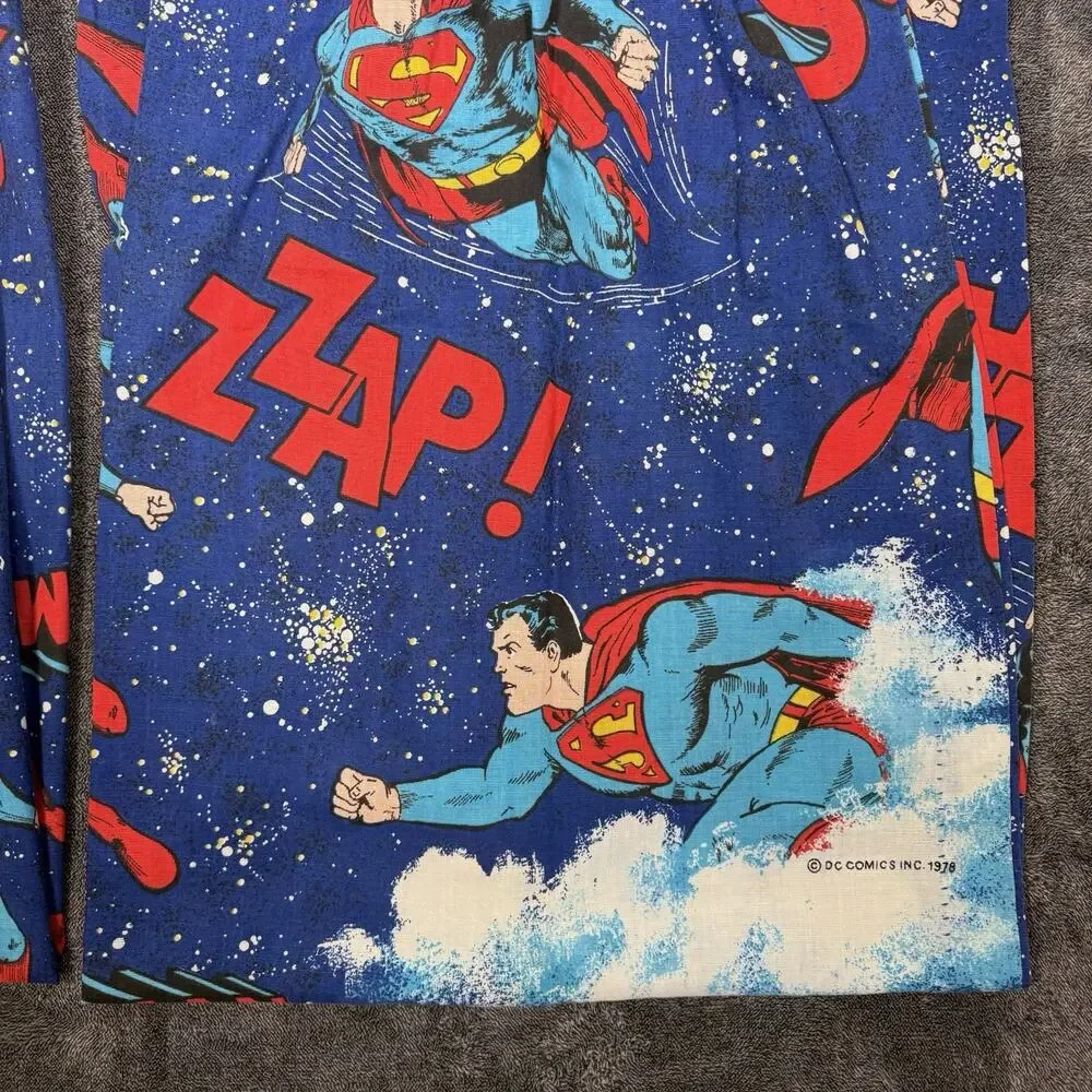 Superman Curtains Pair Vintage DC Comics Lined Navy Red 54x68 Each